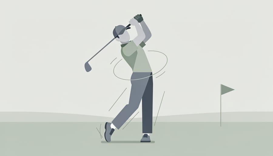 Golfer holding a strong follow-through position during Happy Gilmore-style practice