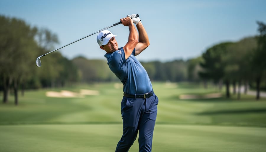 Close-up of a golfer’s wrists at the top of the backswing showing wrist hinge structure