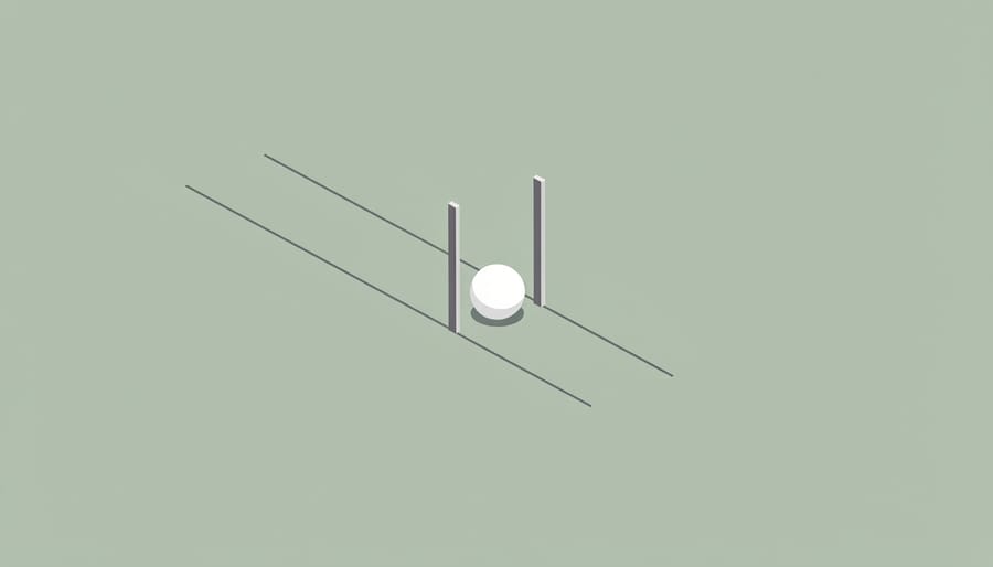 Alignment sticks set in the grass near a golf ball forming a gate for swing path practice